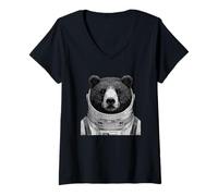 Damen Bear Astronaut Design for Bear Lovers T-Shirt mit V-Ausschnitt