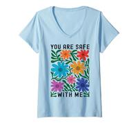 Damen Bei Mir bist du sicher LGBTQ Pride Ally Rainbow Wildflower T-Shirt mit V-Ausschnitt