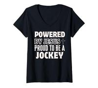 Damen Bereitgestellt von Jesus Proud to Jockey Christian Faith T-Shirt mit V-Ausschnitt