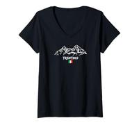 Damen Bergpanorama Skiurlaub Apres-Ski Trentino T-Shirt mit V-Ausschnitt
