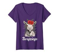 Damen Bergziege Berg Ziege Ziegenbock X Bergsteiger Wandern Berge T-Shirt mit V-Ausschnitt, Violett, S