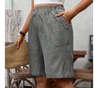 Damen Bermudashorts im französischen Stil in Übergröße, blau-weiß gestreift, ideal für Strand und Urlaub. Bequemes zweiteiliges Sommer-Set mit Shorts,