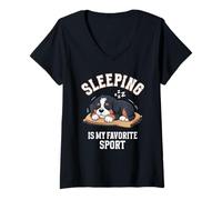 Damen Bernese Mountain Dog Sleeping is My Favorite Sport T-Shirt mit V-Ausschnitt