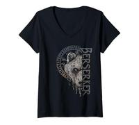 Damen Berserker Bär Krieger Odin Runen Nordischer Kompass Wikinger T-Shirt mit V-Ausschnitt