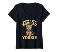 Damen Besitzt von einem verwöhnten Yorkie, lustig, süßer Yorkshire Terrier Besitzer T-Shirt mit V-Ausschnitt