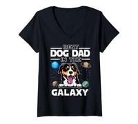 Damen Best Dog Dad In The Galaxy Entlebucher Mountain Dog Puppy T-Shirt mit V-Ausschnitt