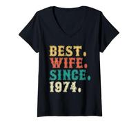 Damen Best Wife Since 1974 Vintage Women 52nd Wedding Anniversary T-Shirt mit V-Ausschnitt