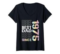 Damen Bester Papa der Welt - Vatertag Papa seit 1975 T-Shirt mit V-Ausschnitt