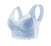 Damen-Bh BHs for Damen Unterwäsche Plus Size BH M-5XL Bügelloser Kabelloser Push-up-BH mit Spitze und Polsterung(3XL,Blue)