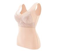 Damen BH Grosse Grössen Ärmellose Thermo-Shirts für Frauen mit Nicht abnehmbarem, integriertem BH mit V-Ausschnitt, Weste, Fleece-gefütterte Unterwäsche, Thermo-Tanktops, Damen Unterhemd Langarm