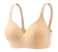 Damen BH Ohne Bügel Nahtloser Tiefem V-Ausschnitt Bralette Push Up BH Soft Bequem Bügellos Bustier T-Shirts Bra Seamless Bra (Beige, M)