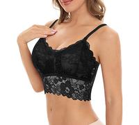 Damen BH Starker Halt Bra Women, Spitzen-Sling-Wrap-Brust,rote,atmungsaktive Spitzen-Oberteil-Unterwäsche (Black,L)