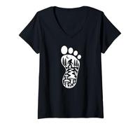 Damen Bigfoot Fußabdruck Wald Natur Pilz Sasquatch T-Shirt mit V-Ausschnitt