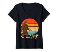 Damen Bigfoot Pitbull Retro T-Shirt mit V-Ausschnitt