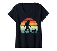 Damen Bigfoot Yorkshire Terrier Retro Yorkie T-Shirt mit V-Ausschnitt