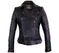 Damen Biker Lederjacke aus echtem Leder in schwarz mit roten Applikationen (36)