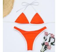 Damen-Bikini, Badeanzug, modische Hosenträger, Kontrastfarben, Bikini-Set (S, Orange)