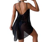 Damen Bikini Cover Up Strandkleider Sommer Sexy Tunika Beach Kleid Lang Sommer Maxi Hoch Split Mesh Strandkleid Sexy Bodycon Minikleid Transparente (B-018, XXL)