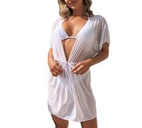 Damen Bikini Cover Up Strandkleider Sommer Sexy Tunika Beach Minikleid Lang Kleid Maxi Hoch Split Mesh Strandkleid Transparente Bodycon (A-011, S)