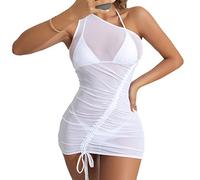 Damen Bikini Cover Up Strandkleider Sommer Sexy Tunika Beach Minikleid Lang Kleid Sommer Maxi Hoch Split Mesh Strandkleid Damen Sexy Bodycon Minikleid Transparente Strandkleid Minikleid (C-011, S)