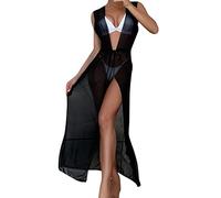 Damen Bikini Cover Up Strandkleider Sommer Sexy Tunika Beach Minikleid Lang Kleid Sommer Maxi Hoch Split Mesh Strandkleid Damen Sexy Bodycon Minikleid Transparente Strandkleid Minikleid (B-019, S)