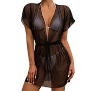 Damen Bikini Cover Up Strandkleider Sommer Sexy Tunika Beach Minikleid Lang Kleid Sommer Maxi Hoch Split Mesh Strandkleid Damen Sexy Bodycon Minikleid Transparente Strandkleid Minikleid (A-001, XXL)