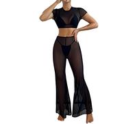 Damen Bikini Cover Up Strandkleider Sommer Sexy Tunika Beach Minikleid Lang Kleid Sommer Maxi Hoch Split Mesh Strandkleid Damen Sexy Bodycon Minikleid Transparente Strandkleid Minikleid (B-024, M)