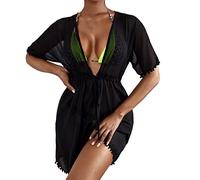 Damen Bikini Cover Up Strandkleider Sommer Sexy Tunika Beach Minikleid Lang Kleid Sommer Maxi Hoch Split Mesh Strandkleid Damen Sexy Bodycon Minikleid Transparente Strandkleid Minikleid (B-014, XL)