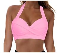 Damen Bikini Oberteil Große Brüste Push Up Top Gepolstert Swimsuit Sexy V-Ausschnitt Wickeloptik Sport Bra Crossover Badeanzug Padded Swim Sommer Rückenfrei Strandmode