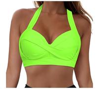 Damen Bikini Oberteil Große Brüste Push Up Top Gepolstert Swimsuit Sexy V-Ausschnitt Wickeloptik Sport Bra Crossover Badeanzug Padded Swim Sommer Rückenfrei Strandmode
