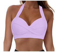 Damen Bikini Oberteil Große Brüste Push Up Top Gepolstert Swimsuit Sexy V-Ausschnitt Wickeloptik Sport Bra Crossover Badeanzug Padded Swim Sommer Rückenfrei Strandmode