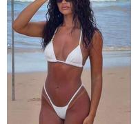 Damen Bikini Set, 2-teiliges einfarbiges Badeanzug, Dreieck Neckholder-Top mit hoher Beinausschnitt Slip, sexy Sommer Bademode, Damen Urlaubs Badeanzu
