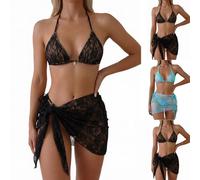 Damen Bikini Set 3 Teiliger Triangel Bikinis Neckholder-Oberteil, Bikini-Höschen und Rock Bikini-Sets Elegant Sexy Dreiteiliger Badeoutfit für Frauen Pool Strand Urlaub Bademoden Swimsuit Outfit