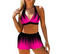 Damen Bikini Set Frau Mädchen Hübsche Mode, Frauen zwei Stück Badeanzug sexy Halfter gegen Hals Bikini Rückenfreier Top und Boyshorts Bottom Beach Badebadeanzug Bad Frauen Zweiteilige Bikini Set Badea