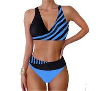 Damen Bikini Set Push Up Bademode Badeanzüge Strand Ties Zweiteiliger Sexy V Ausschnitt Swimsuit Mid-High Waisted Bikinihose