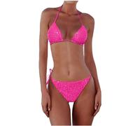 Damen Bikini Set Sexy Triangel String Bikini Brazilian Style 2tlg Pailletten Bikinis für Damen Zweiteilig Tanga Bikini Badeanzüg mit Dreieck Cup Halter Spaghetti Badeanzug Badebekleidung