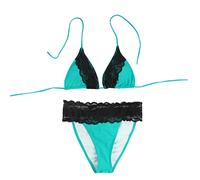 Damen Bikini Set Triangel Rückenfrei Bikinioberteil mit Spitze Bademode Brasilianer Niedrige Taille Tanga Bikinihose Zweiteiliger Badeanzug