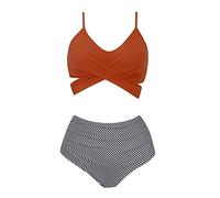 Damen Bikini Set Wickeloptik Lace Up Bikini Bademode V Ausschnitt Blumenmuster Zweiteiliger Badeanzug Swimsuit