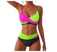 Damen Bikini Set Zweiteiliger Wickeloptik Badeanzug Bikini Hose Brazilian Style Bauchweg Low Rise Bademode Bikini Sets (Green, XL)