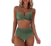 Damen Bikini Sets High Waist Schwimmanzug Zweiteiliger Triangel Unterbrustband Badeanzug Schulter Bademode Swimsuit