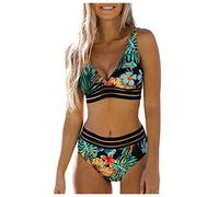 Damen Bikini Sets High Waist Schwimmanzug Zweiteiliger Triangel Unterbrustband Badeanzug Schulter Bademode Swimsuit