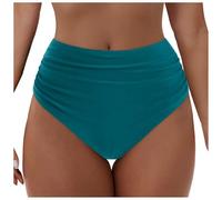 Damen Bikinihose Badeanzug Elastischer Bauchweg High Waist Strand Swimsuits Unterteil Badeshorts Abdominal Ruched Klassische Badehose mit Falten Strandhose Frauen Bikinis Bequemer (Dark Green, L)