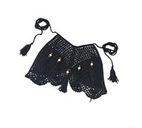 Damen-Bikinioberteil, handgefertigt, mit fließenden Fransen, für Strand, Pool, Urlaub, weiches Acryl-Baumwoll-Mischgewebe, erhältlich in Weiß, Beige, Schwarz, Seeblau, S, M, L (S schwarz)