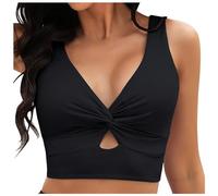 Damen-Bikinioberteil, schnell trocknend, ohne Unterteil, sportlich, verstellbar, Push-Up-V-Ausschnitt, Badeanzug, gepolstert, Basic, Sport, Teenager, Badeanzug, Schwarz , S