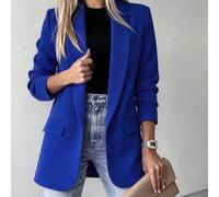 Damen Blauer Polyester Langarm Regular Fit Langer Blazer, Elegante Herbstliche Berufskleidung, Strahlt Edle Eleganz Aus
