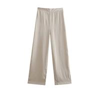 Damen-Blazer aus massivem Satin, Schleife, Vintage-Stil, mit elastischer Taille, gerade Hose, weibliche Sets, Gray9 Hose - 8535, X-Small