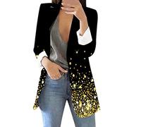 Damen-Blazer Cape - Cardigan bedruckt mit Pailletten für Damen, formell, langärmlig, Büro, Business, Jacke, Mantel, Bluse, Mantel mit Pelz, Winter, gold, XL