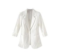 Damen-Blazer, dünne Leinen-Baumwolle, lose Leinen, Sommerjacke, Büromantel, weiß, 44