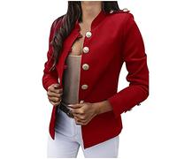 Damen Blazer Elegant Anzugjacke Mantel mit Knopfleiste Military Blazer Lang Blazer Slim Fit Blazer Freizeit Stehkragen Business Büro Anzug Jacken