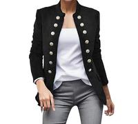 Damen Blazer Elegant Anzugjacke Mantel mit Knopfleiste Military Blazer Lang Blazer Slim Fit Blazer Freizeit Stehkragen Business Büro Anzug Jacken